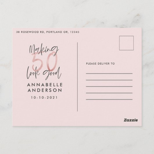 Girly-pink-Glitzer modern und stilvoll 50. Geburts Postkarte (Rückseite)