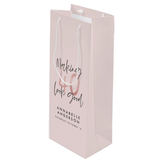 Girly pink Glitzer Moderne stilvolle 40. Geschenktüte Für Weinflaschen (Vorderseite Schrägansicht)