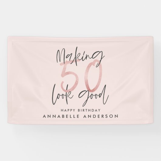 Girly pink Glitzer Moderner Stil 50. Geburtstag Banner (Horizontal)