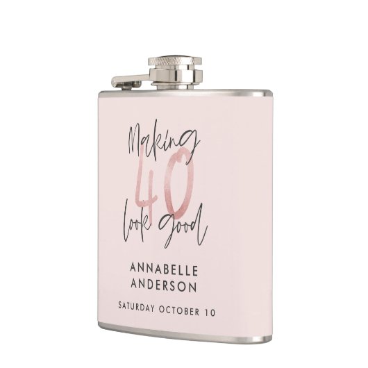 Girly pink Glitzer Moderner, stilvoller 40. Geburt Flachmann (Links)