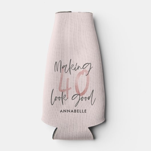 Girly pink Glitzer Moderner, stilvoller 40. Geburt Flaschenkühler (Vorderseite)