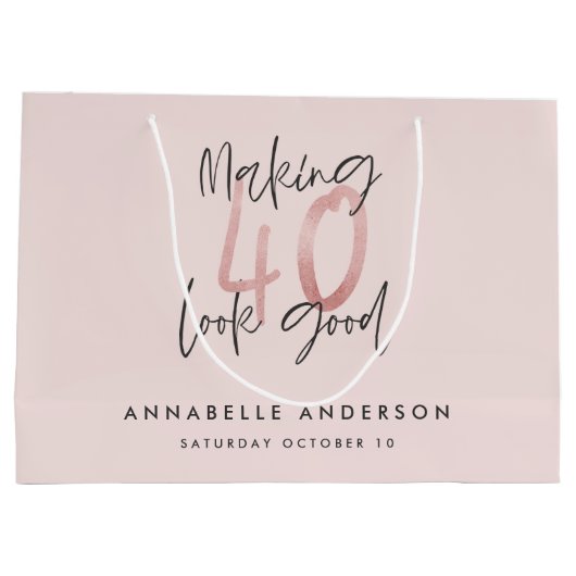 Girly pink Glitzer Moderner, stilvoller 40. Geburt Große Geschenktüte (Rückseite)