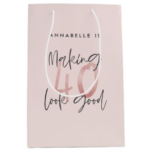 Girly pink Glitzer Moderner, stilvoller 40. Geburt Mittlere Geschenktüte