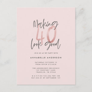 Girly pink Glitzer Moderner, stilvoller 40. Geburt Postkarte