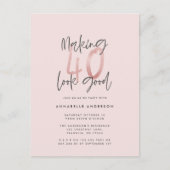 Girly pink Glitzer Moderner, stilvoller 40. Geburt Postkarte (Vorderseite)