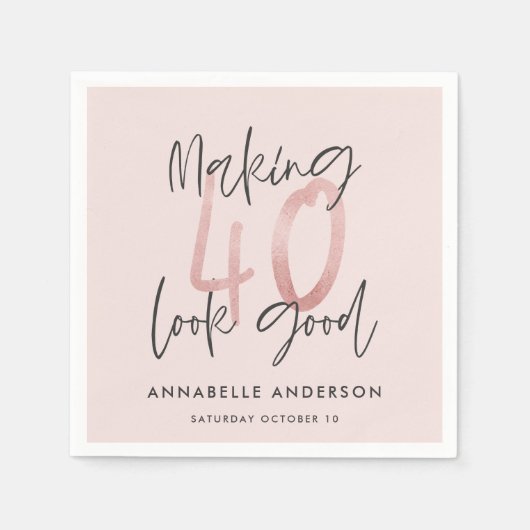 Girly pink Glitzer Moderner, stilvoller 40. Geburt Serviette (Vorderseite)