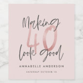 Girly pink Glitzer Moderner, stilvoller 40. Geburt Weinetikett (Einzelnes Label)