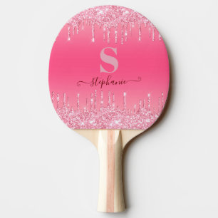 Girly Pink Glitzer Monogramm Ping Pong Schläger Tischtennis Schläger