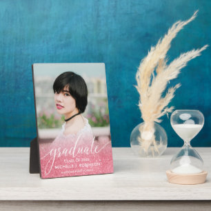 Girly Pink Glitzer Ombre Girly Foto Abschluss Fotoplatte