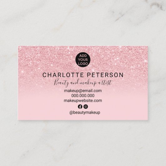 Girly pink Glitzer ombre Glitzern Make-up Logo Visitenkarte (Rückseite)