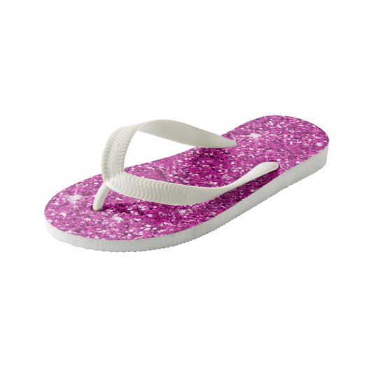 Girly Pink Glitzer Ombre Sparkle Kinderbadesandalen (Schrägansicht)
