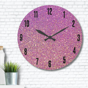 Girly Pink Glitzer Pattern Große Wanduhr