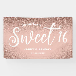 Girly Pink Glitzer Rose Gold 16. Geburtstagsname Banner