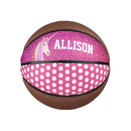 Girly Pink Glitzer Sparkle Einhorn Personalisiert Mini Basketball