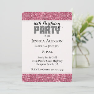 Girly Pink Glitzer Sparkle Geburtstag Einladung
