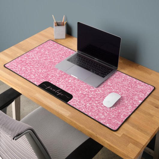 Girly-pink-Glitzer-Textur und Glitzern, Monogramm Schreibtischunterlage (Büro 2)