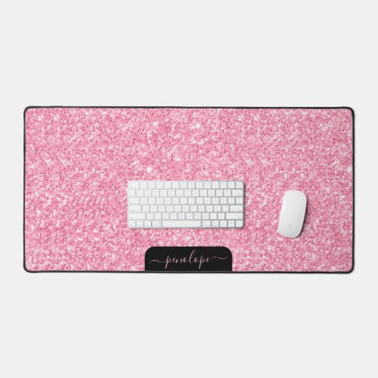 Girly-pink-Glitzer-Textur und Glitzern, Monogramm Schreibtischunterlage (Tastatur & Maus)
