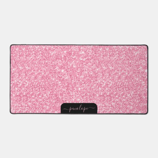 Girly-pink-Glitzer-Textur und Glitzern, Monogramm Schreibtischunterlage (Vorderseite)