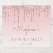 Girly Pink Glitzer Tropfen 30. Geburtstag Party Schaumweinetikett (Einzelnes Label)