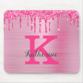 Girly Pink Glitzer Tropfen Chic Glam Monogram Name Mousepad (Vorne)