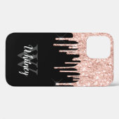 Girly Pink Glitzer Tropfen Grau Monogramm Case-Mate iPhone Hülle (Rückseite (Horizontal))