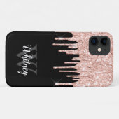 Girly Pink Glitzer Tropfen Grau Monogramm Case-Mate iPhone Hülle (Rückseite (Horizontal))