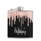 Girly Pink Glitzer Tropfen Grau Monogramm Flachmann (Vorderseite)