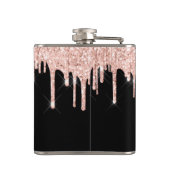 Girly Pink Glitzer Tropfen Grau Monogramm Flachmann (Rückseite)