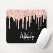Girly Pink Glitzer Tropfen Grau Monogramm Mousepad (Mit Mouse)