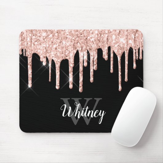 Girly Pink Glitzer Tropfen Grau Monogramm Mousepad (Mit Mouse)