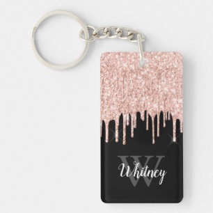 Girly Pink Glitzer Tropfen Grau Monogramm Schlüsselanhänger