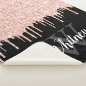 Girly Pink Glitzer Tropfen Grau Monogramm Sherpadecke (3/4)