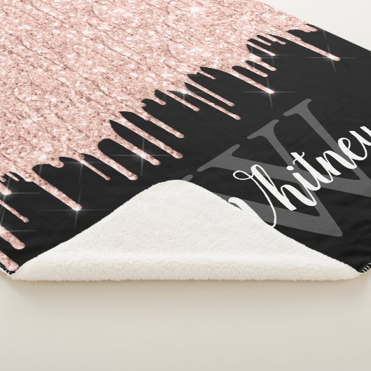 Girly Pink Glitzer Tropfen Grau Monogramm Sherpadecke (3/4)