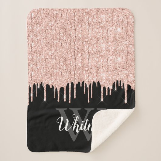 Girly Pink Glitzer Tropfen Grau Monogramm Sherpadecke (Vorderseite)