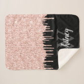 Girly Pink Glitzer Tropfen Grau Monogramm Sherpadecke (Vorderseite (Horizontal))