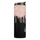 Girly Pink Glitzer Tropfen Grau Monogramm Thermosbecher (Nach links gedreht)