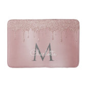 Girly Pink Glitzer Tropfen Monogram Chic Script Badematte (Vorderseite)