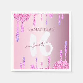 Girly Pink Glitzer Tropfen Sweet 16 Serviette