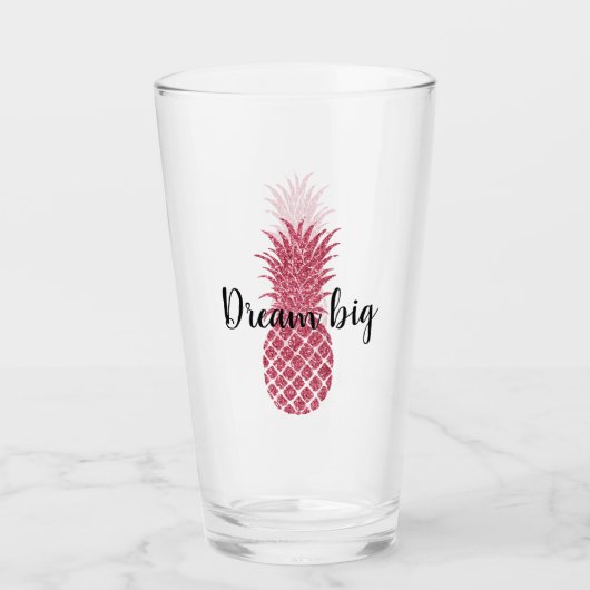 Girly Pink Glitzer Tropischer Ananas Glas (Vorderseite)