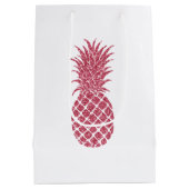 Girly Pink Glitzer Tropischer Ananas Mittlere Geschenktüte (Rückseite)