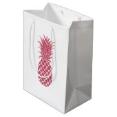 Girly Pink Glitzer Tropischer Ananas Mittlere Geschenktüte (Rückseite Schrägansicht)