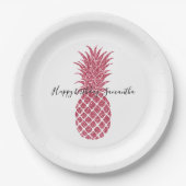 Girly Pink Glitzer Tropischer Ananas Pappteller (Vorderseite)