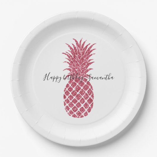 Girly Pink Glitzer Tropischer Ananas Pappteller (Vorderseite)