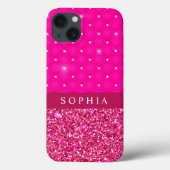 Girly Pink Glitzer und Diamonds Personalisiert Case-Mate iPhone Hülle (Rückseite)