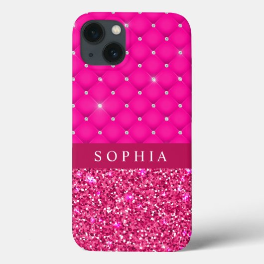 Girly Pink Glitzer und Diamonds Personalisiert Case-Mate iPhone Hülle (Rückseite)