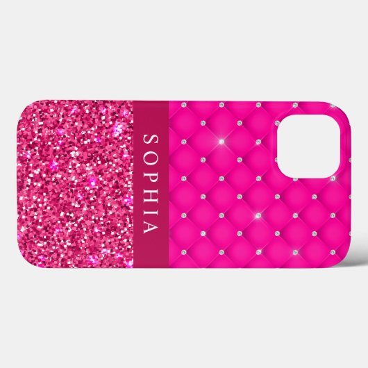Girly Pink Glitzer und Diamonds Personalisiert Case-Mate iPhone Hülle (Rückseite (Horizontal))