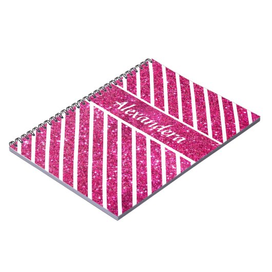 Girly Pink Glitzer und White Script Moderne Glaise Notizblock (Linke Seite)