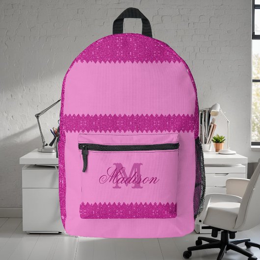 Girly-pink-Glitzer-Zackenbecher, Monogramm, kunden Bedruckter Rucksack