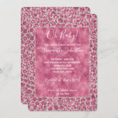 Girly Pink Glitzy Glam Glitzer Leopard Kinderdusch Einladung (Vorne/Hinten)