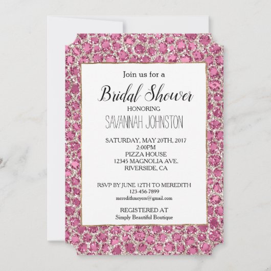 Girly Pink Glitzy Glam Glitzer Leopard Print Einladung (Vorderseite)